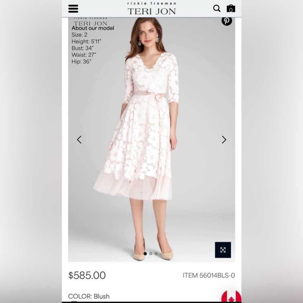 Teri Jon Blush Lace Midi Dress